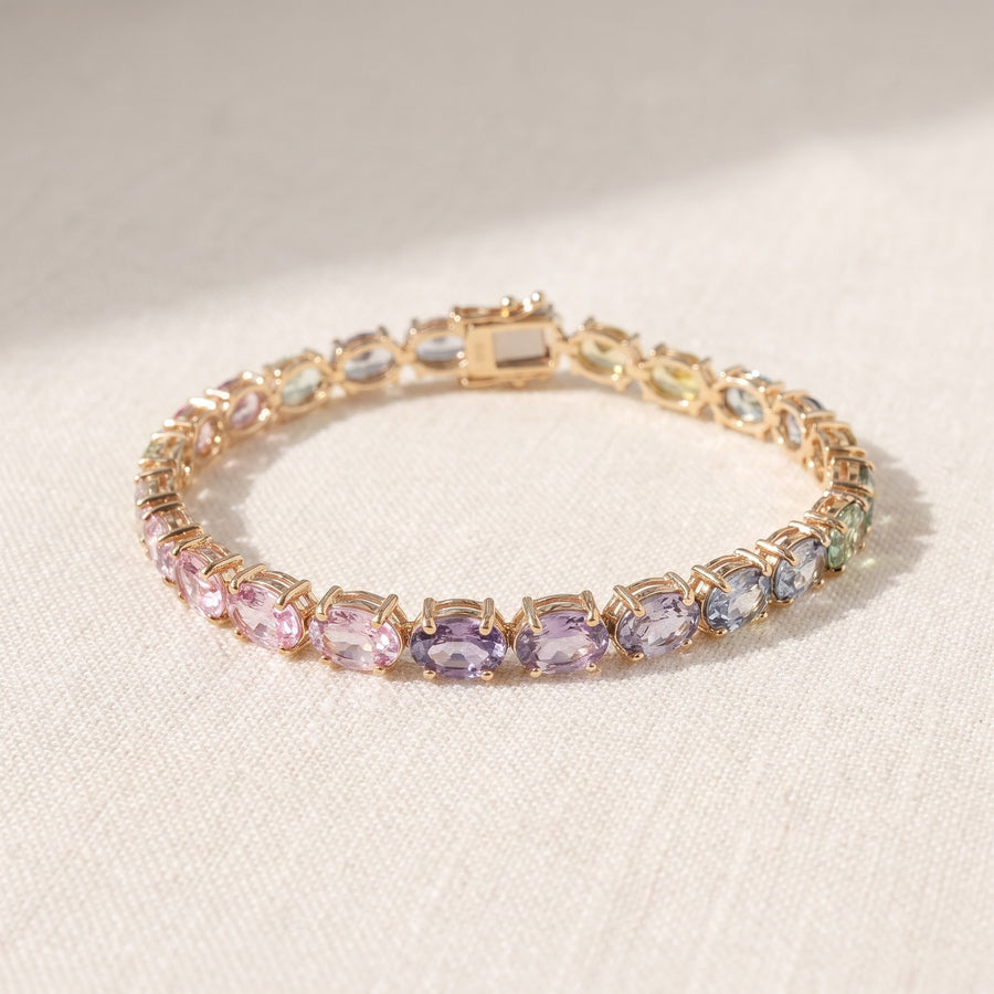 Multi-Color Pastel Sapphire Tennis Bracelet in Yellow Gold