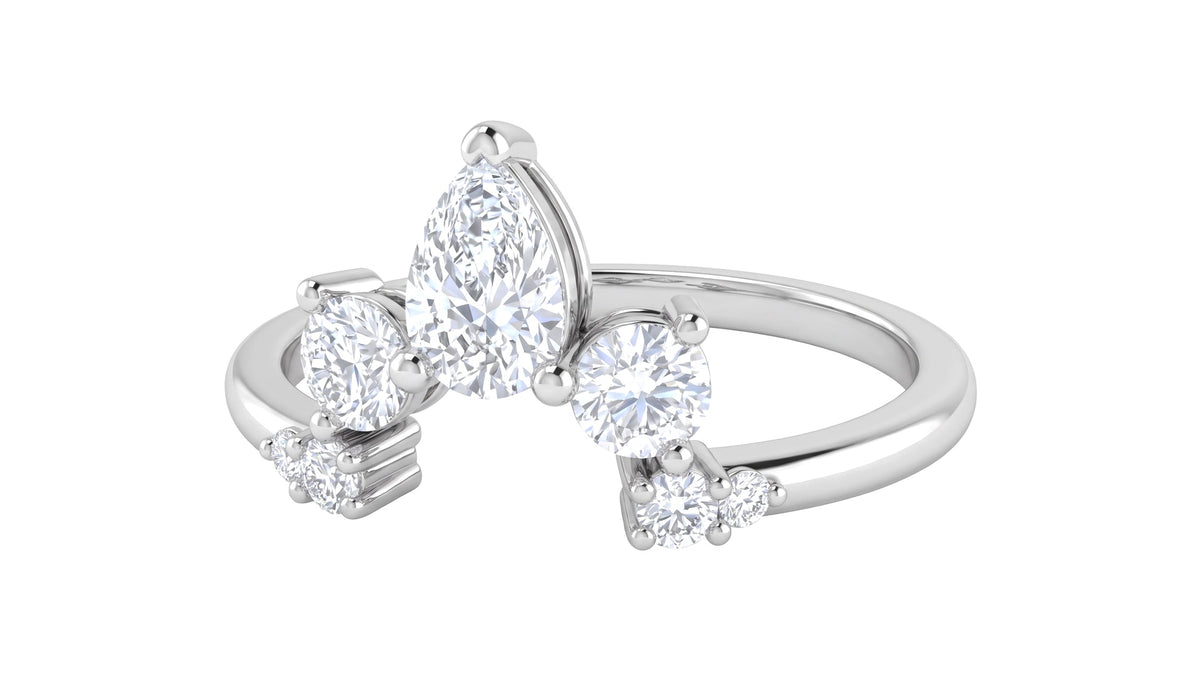 Pear and Round Diamond Curved Guard Ring in 14K White Gold, studio