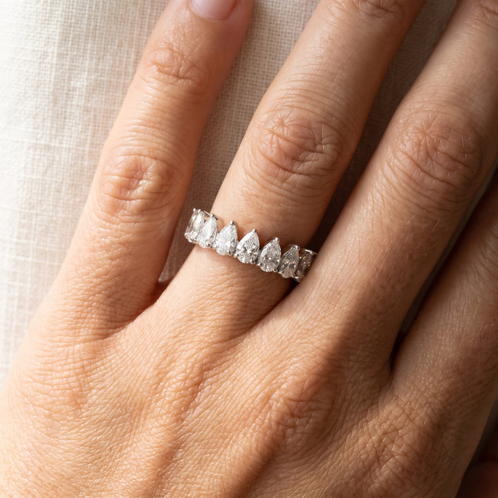 Pear Shape Diamond Band in White Gold, worn
