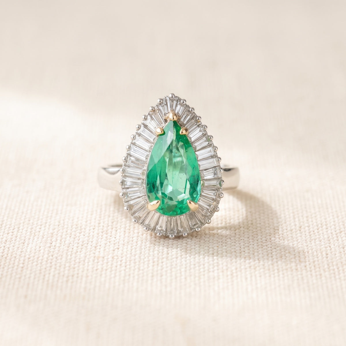 1.93 ct Pear-Shaped Emerald and Diamond Ballerina Cocktail Ring in 14K White Gold
