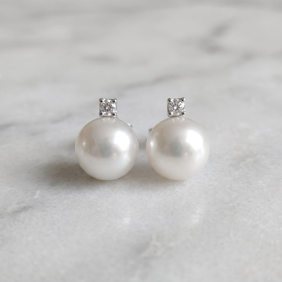 Pearl and Diamond Accent Stud Earrings in White Gold