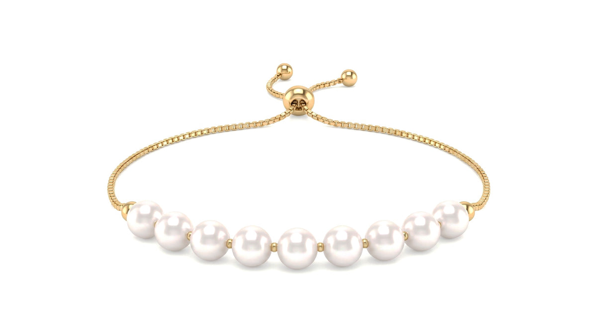 Pearl and Diamond Beaded Adjustable Bracelet in 14K Yellow Gold, studio