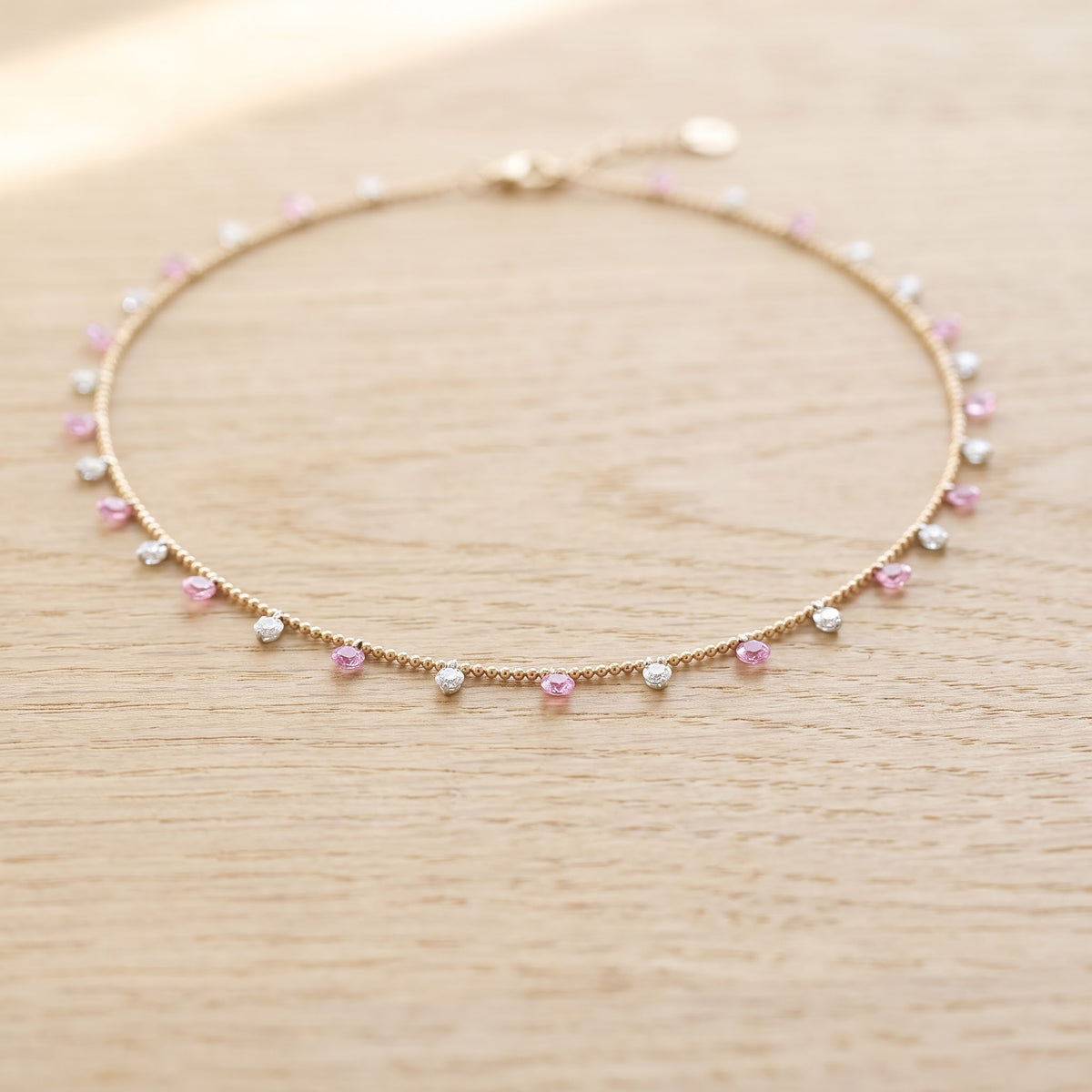 3.19 ct Pink Sapphire and Diamond Charm Necklace in 18K Yellow Gold
