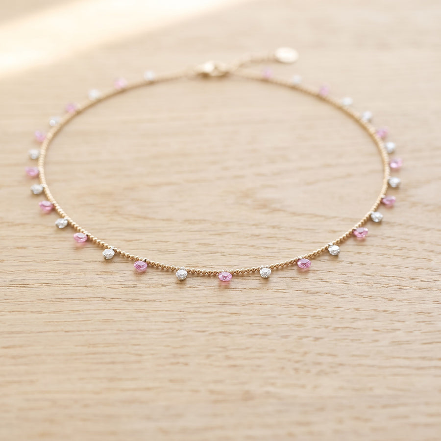 Pink Sapphire and Diamond Charm Necklace in 18K Yellow Gold
