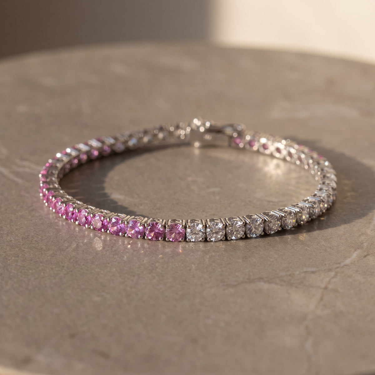 Purplish Pink Sapphire White Gold Tennis Bracelet