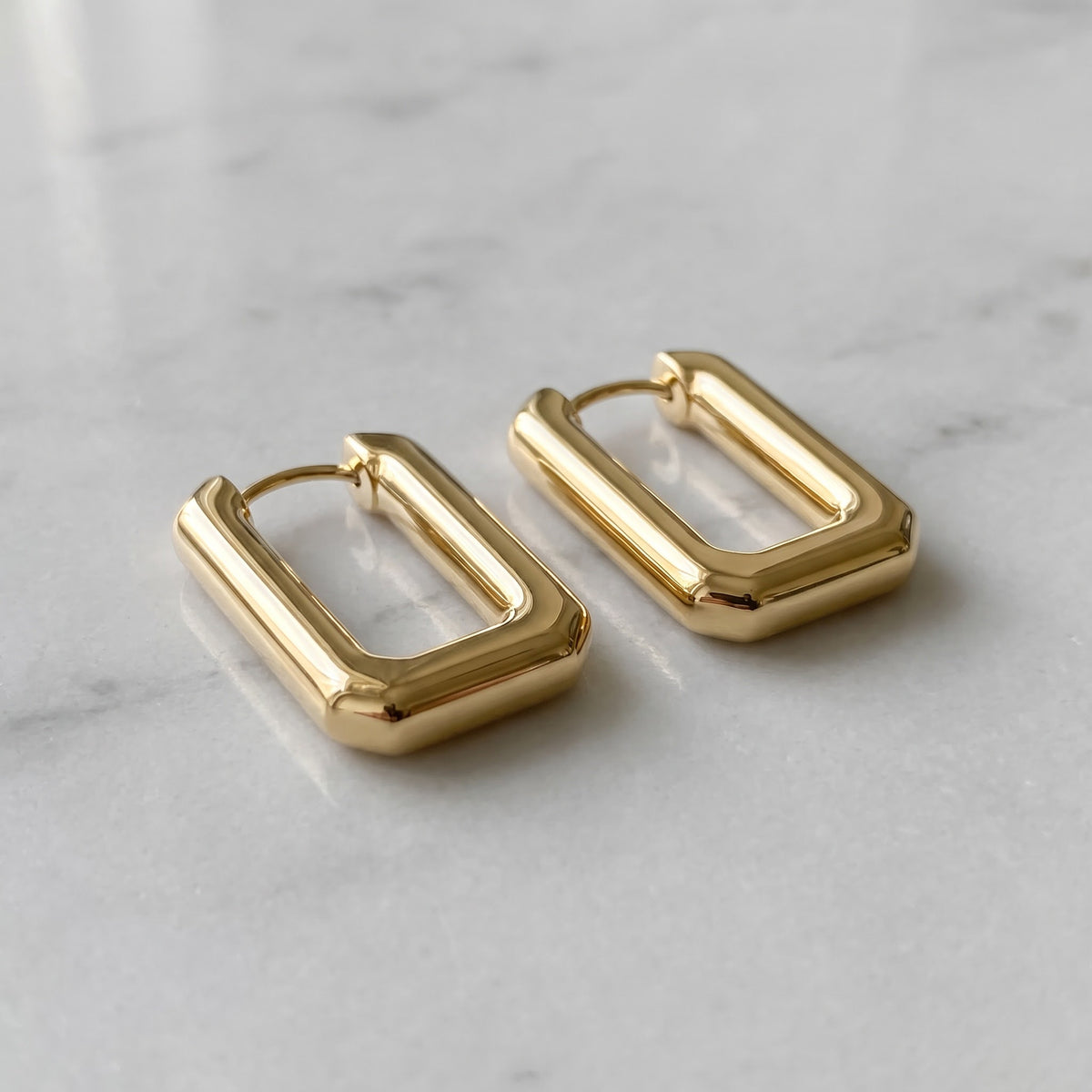 Polished Rectangular Hoop Earrings in 14K Yellow Gold