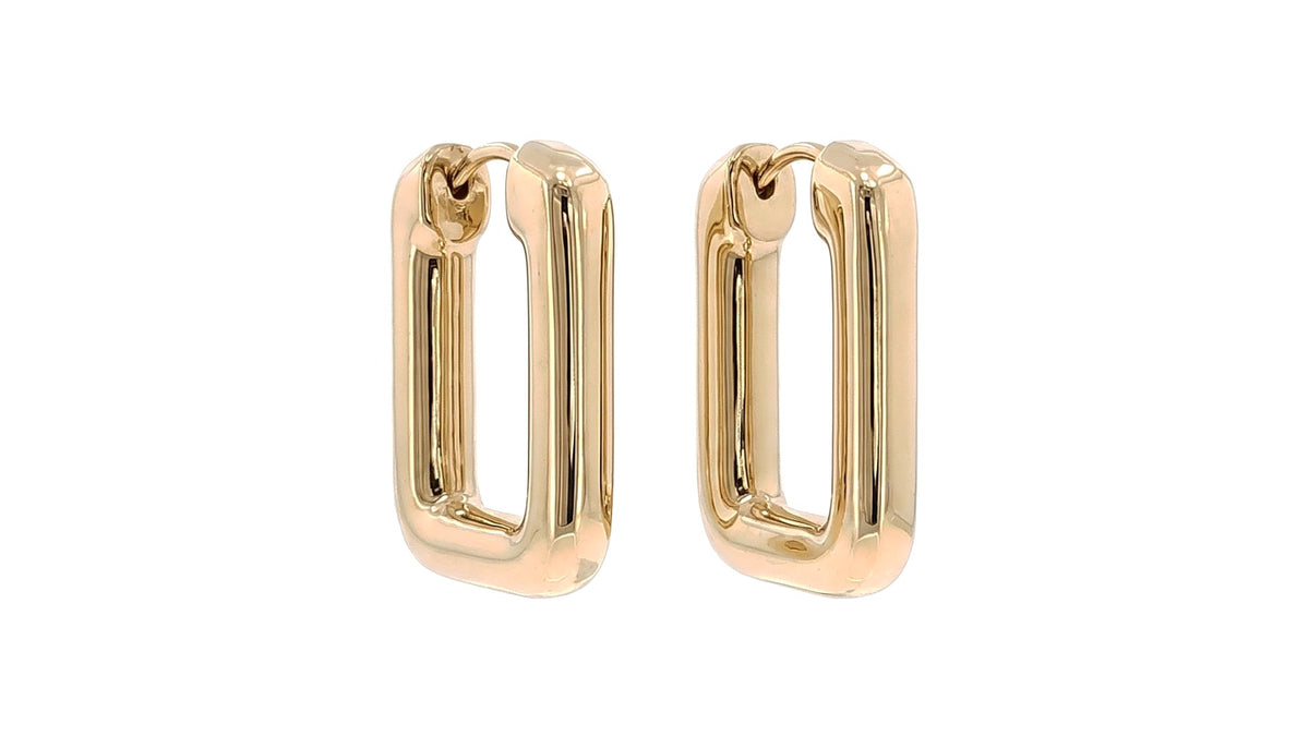 Polished Rectangular Yellow Gold Hoop Earrings