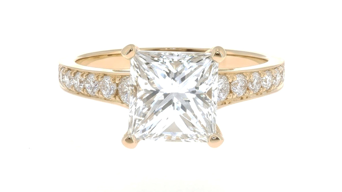 Princess Cut Diamond Engagement Ring in 14K Yellow Gold, studio