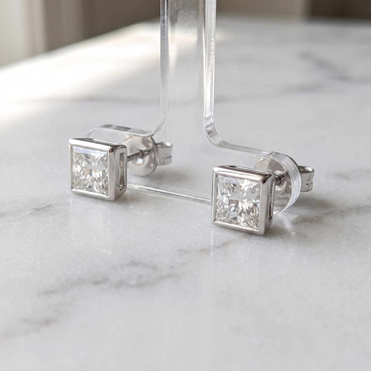 1.49 ct Princess Cut Diamond Stud Earrings in 14K White Gold