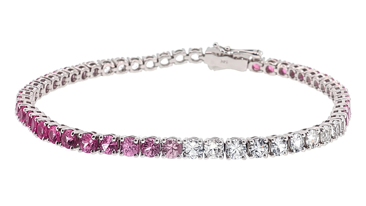 Purplish Pink Sapphire White Gold Tennis Bracelet