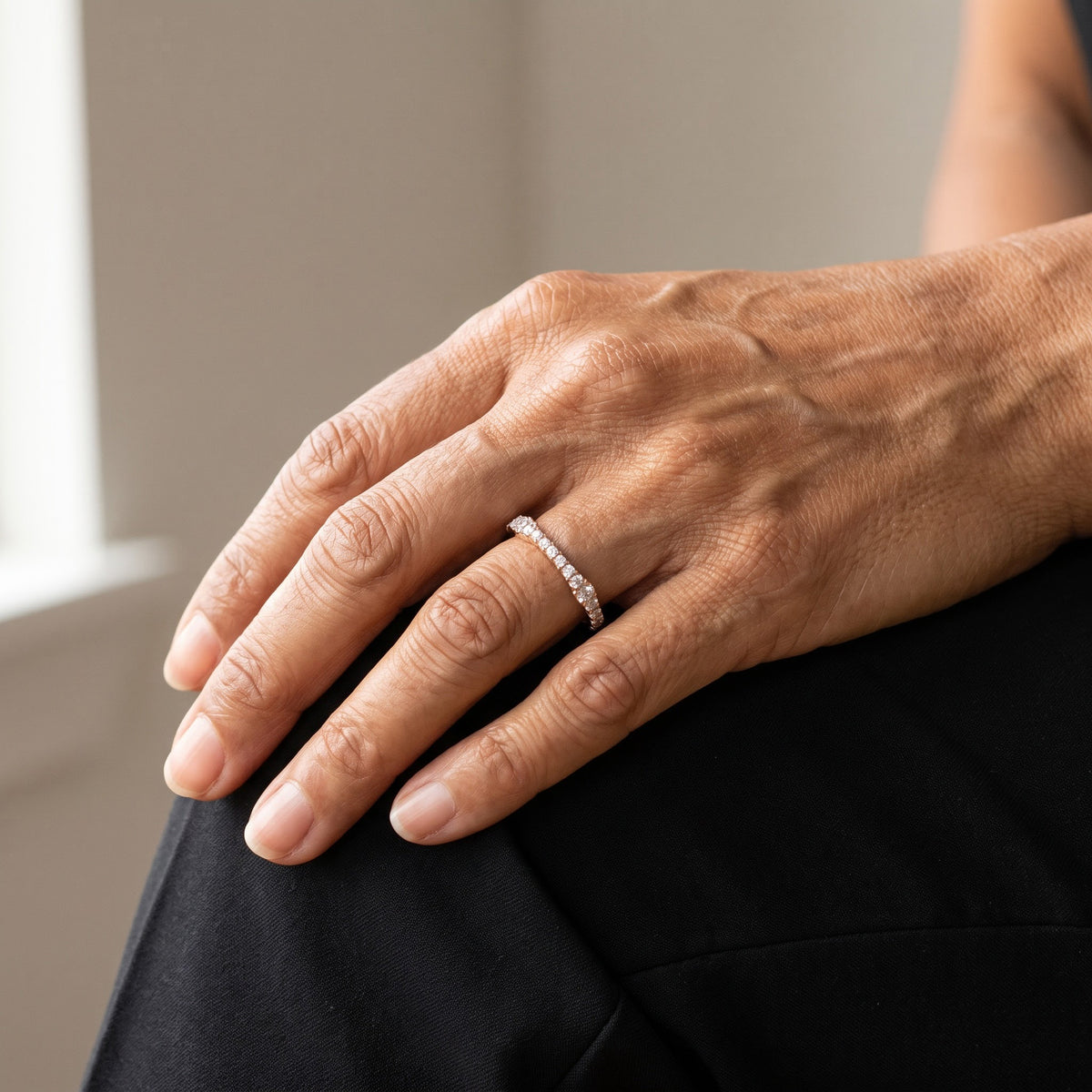 Rose Gold Diamond Contoured Eternity Ring, worn
