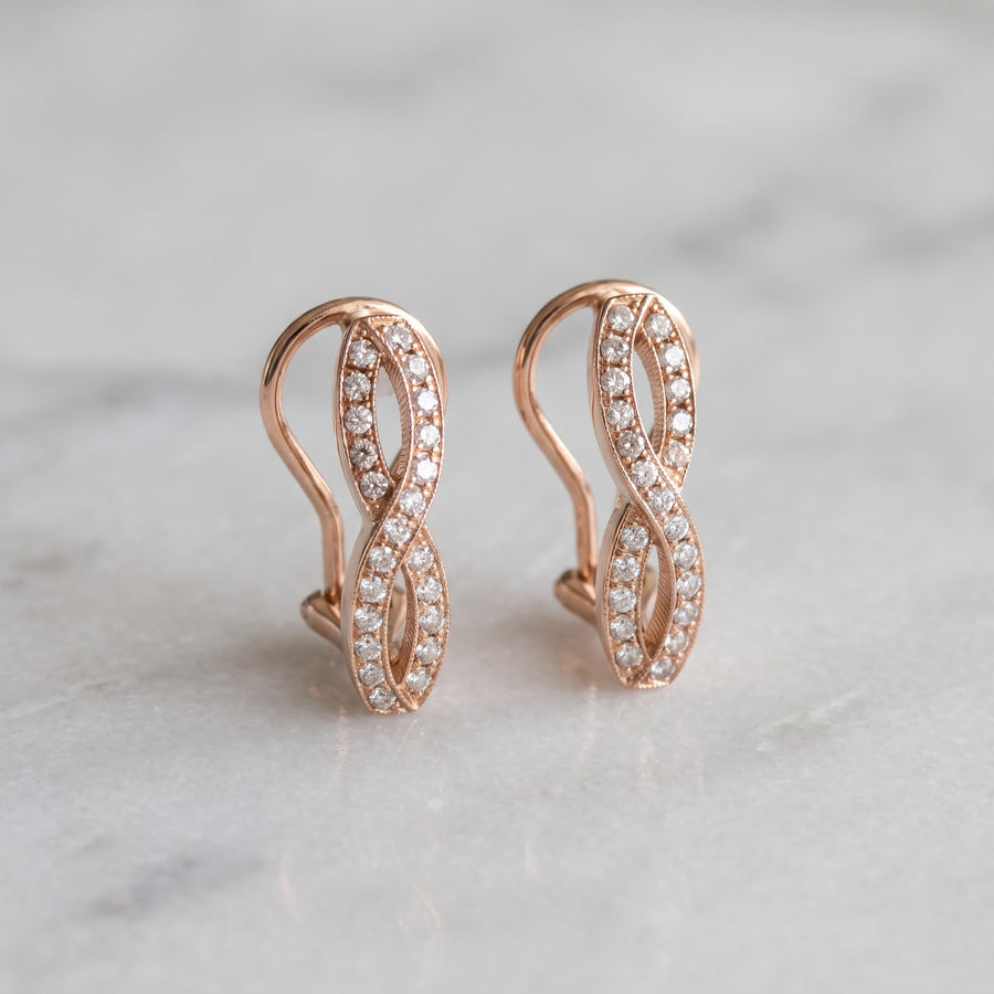 Rose Gold Diamond Infinity Twist Clip-On Earrings