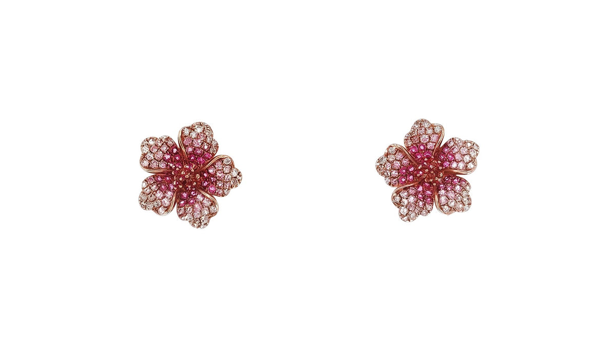 Rose Gold Floral Stud Earrings with Pink Sapphires