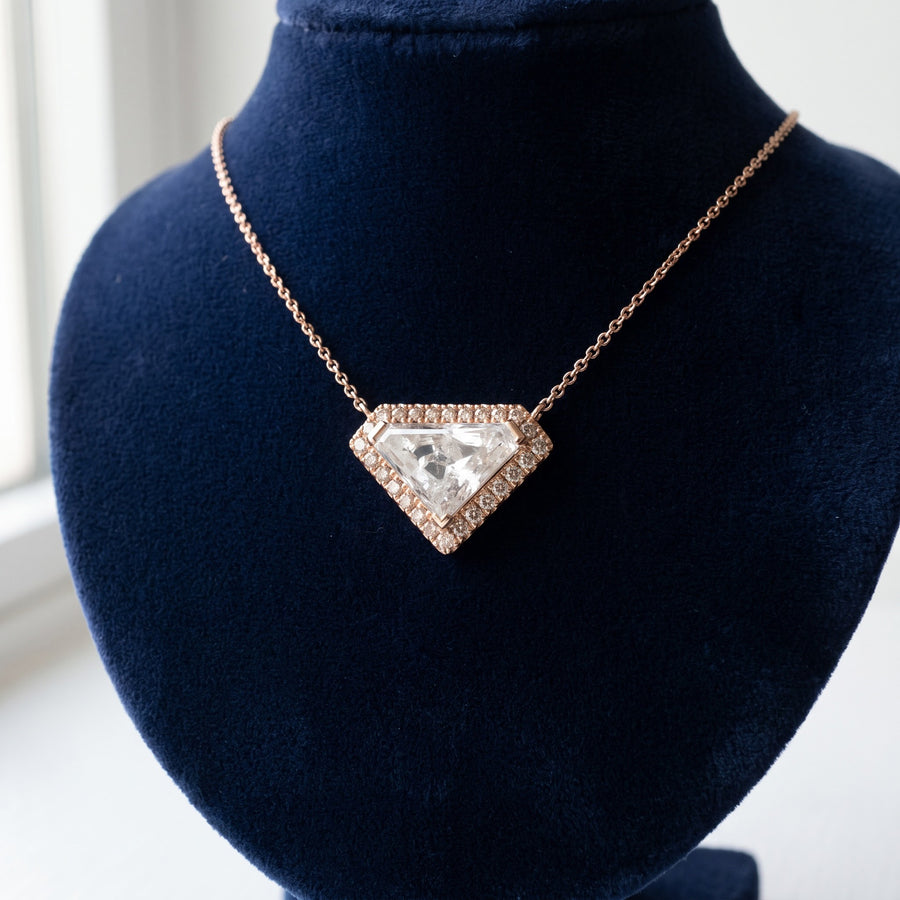 Rose Gold Inverted Triangle Diamond Halo Necklace