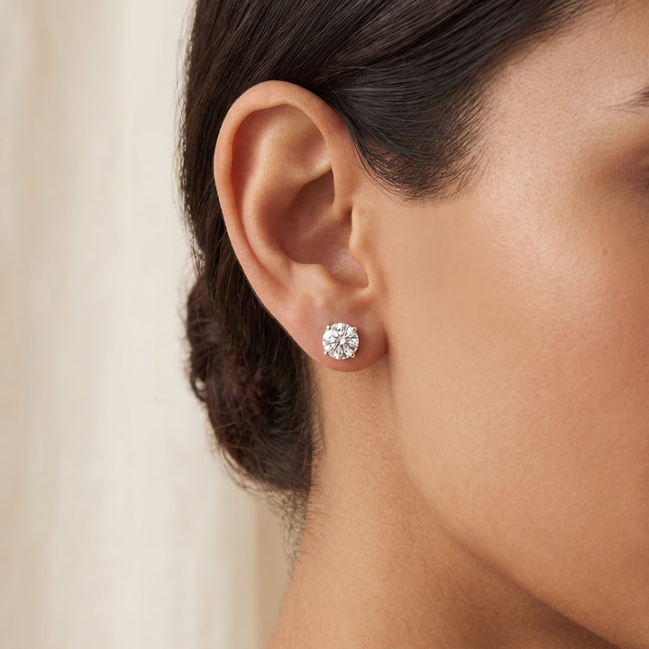 1.61 ct Round Brilliant Cut Diamond Stud Earrings in 14K White Gold, worn