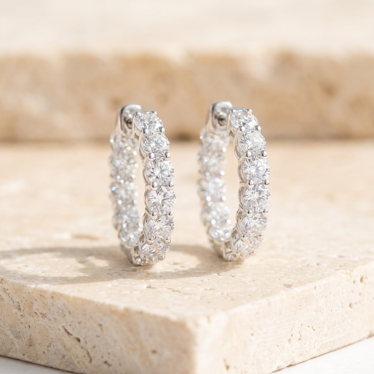 5.80 ct Round Cut Diamond Hoop Earrings in 14K White Gold