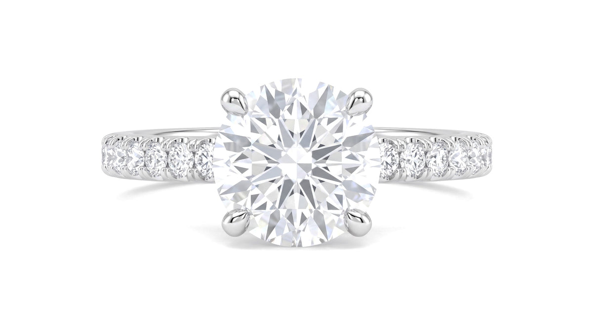 Round Diamond Pavé Engagement Ring in 14K White Gold, studio