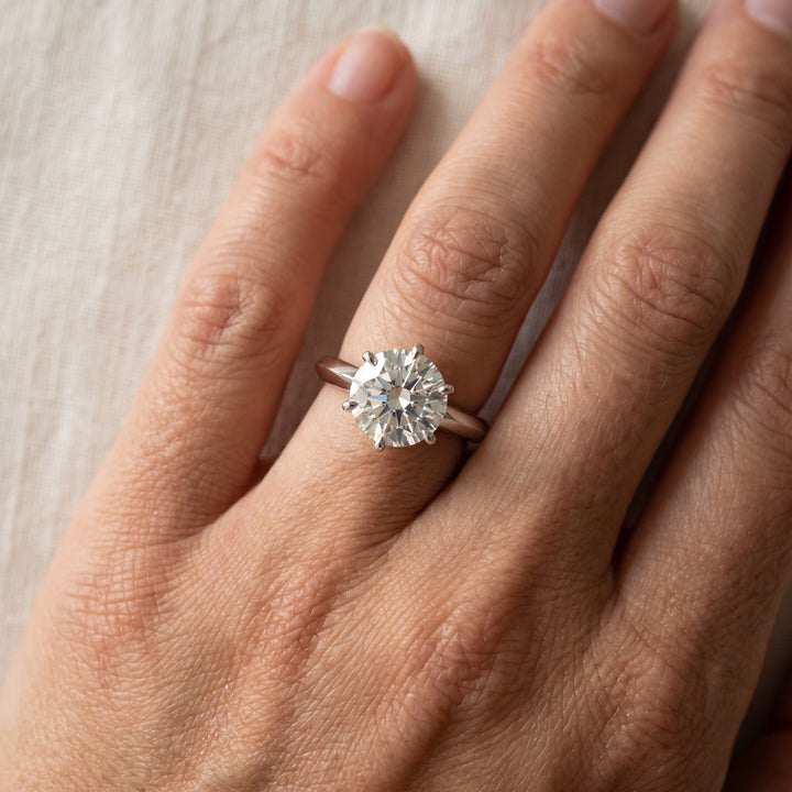 3.05 ct Round Diamond Six-Prong Solitaire Ring in Platinum, worn