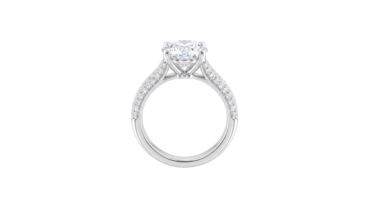 Round Diamond Solitaire Ring with Pavé Band in 14K White Gold, studio