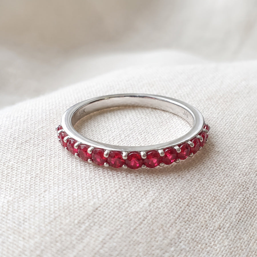 Round Red Ruby Band in White Gold