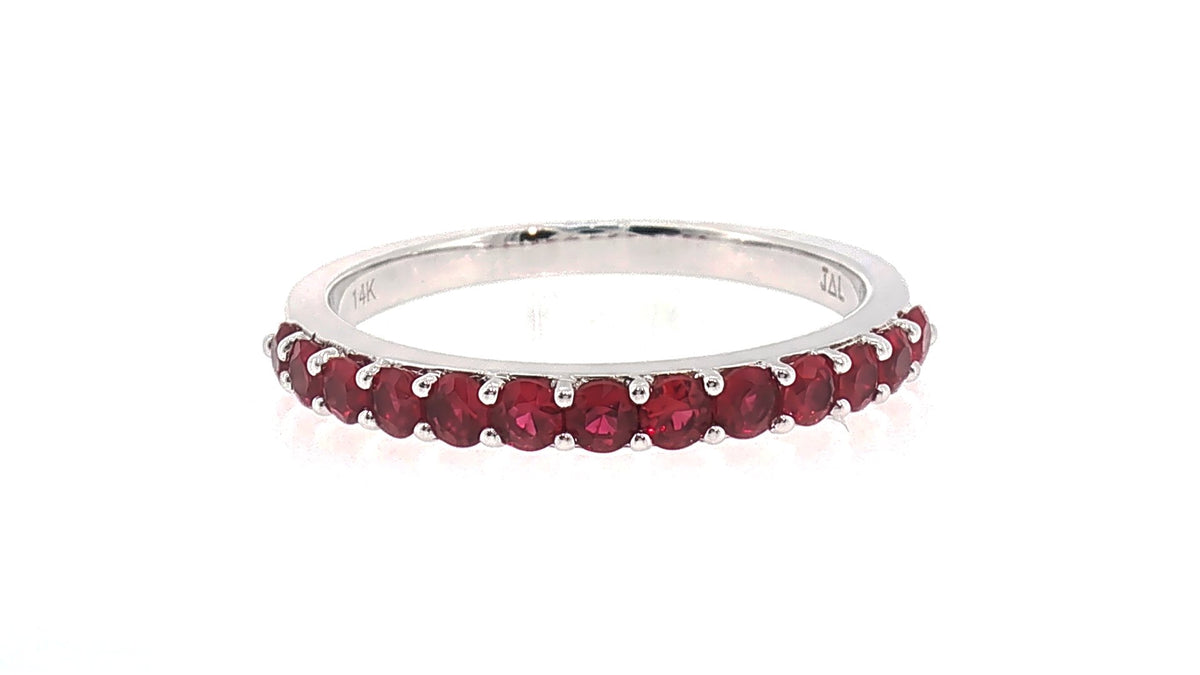 Round Red Ruby Band in White Gold
