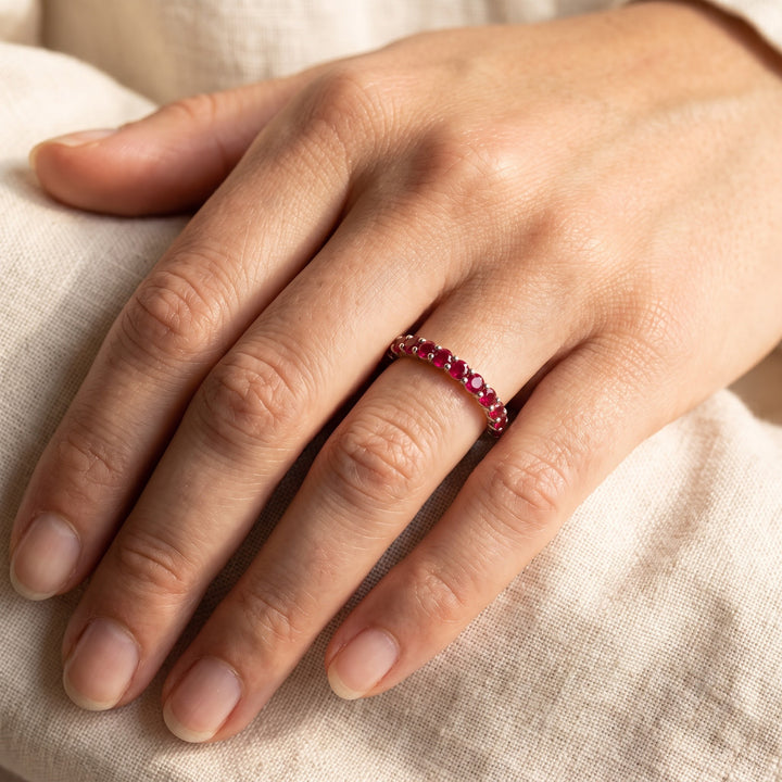 0.50 ct Round Ruby Band in 14K White Gold, worn