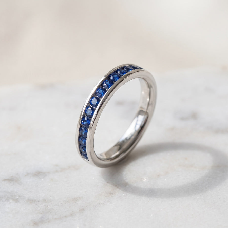 Royal Blue Sapphire Channel Set Band in White Gold