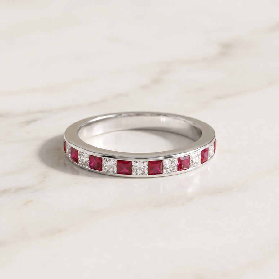 Ruby and Diamond Channel Set Band in White Gold