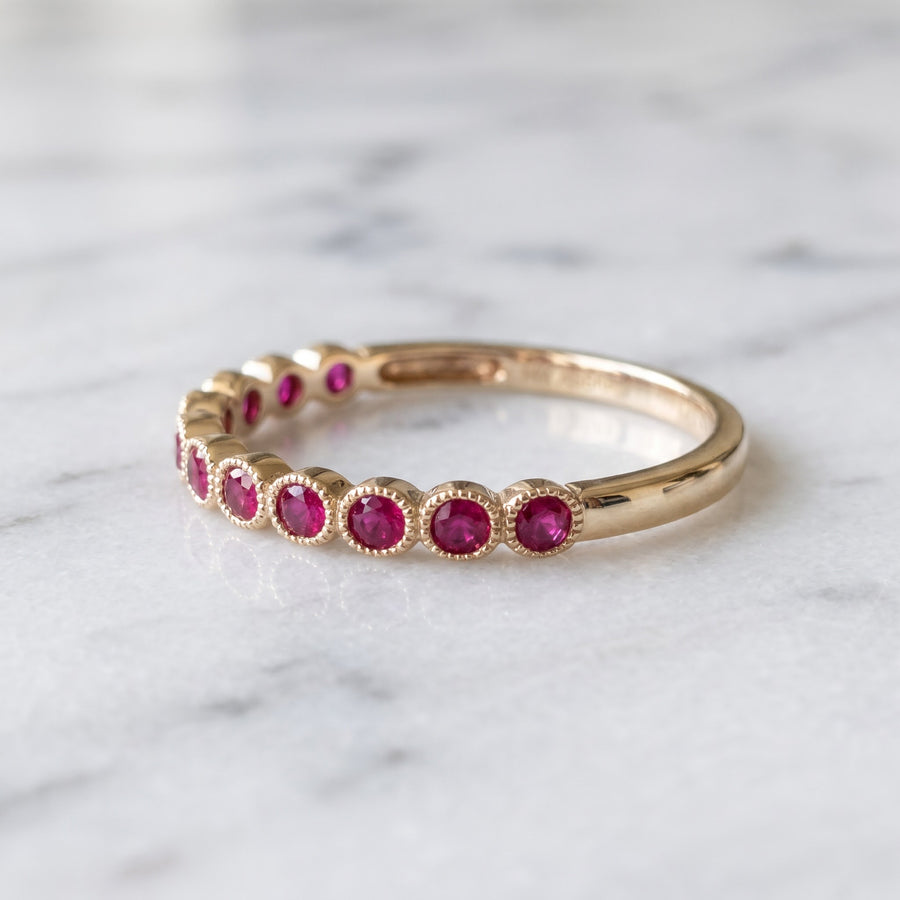 Ruby Milgrain Half Eternity Ring in 14K Yellow Gold