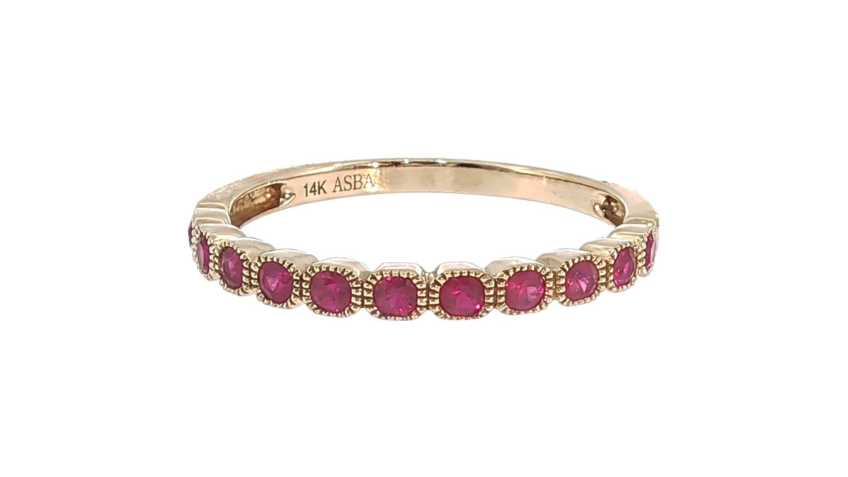 Ruby Milgrain Half Eternity Ring in Yellow Gold