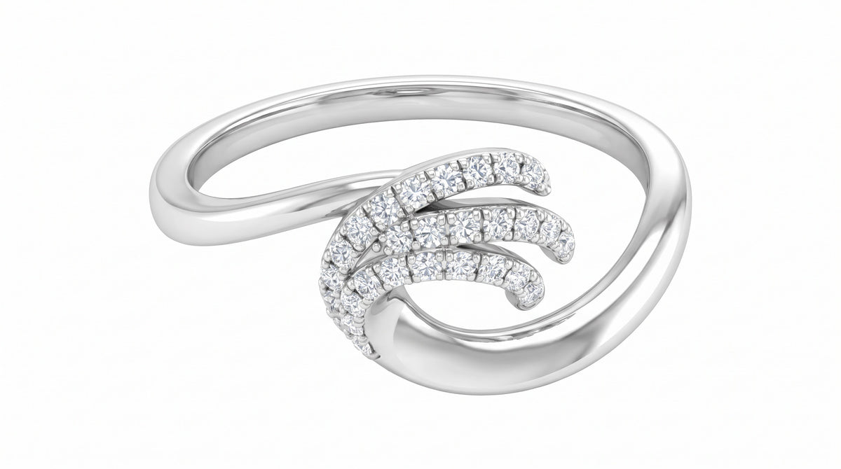 Sculptural Diamond Pavé Wave Bypass Ring in 14K White Gold