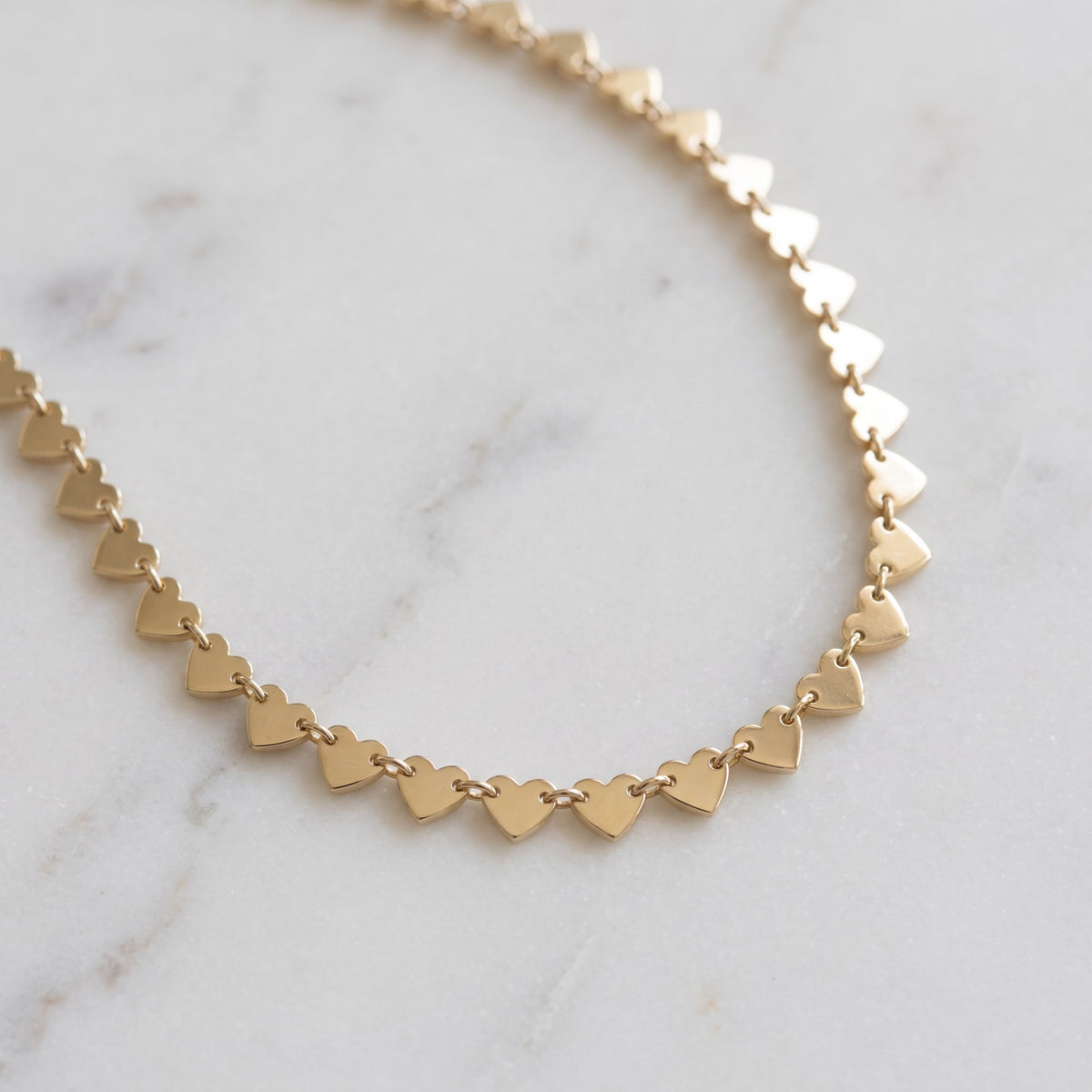Continuous Heart Link Necklace in Solid 14K Yellow Gold