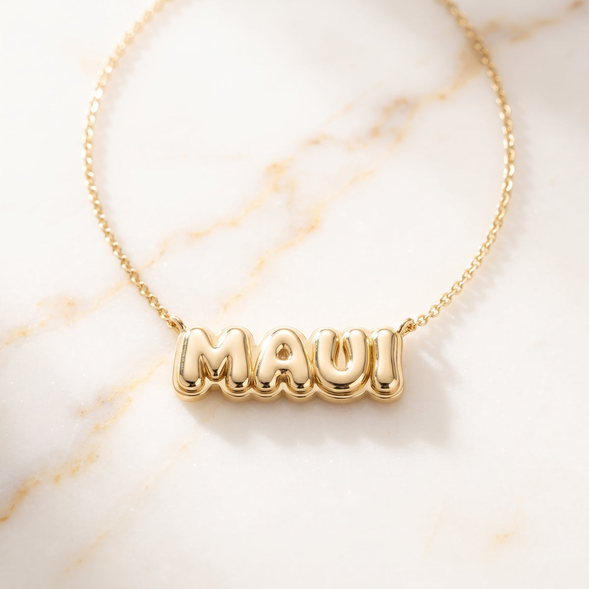 Stylized "MAUI" Nameplate Necklace in 14K Yellow Gold