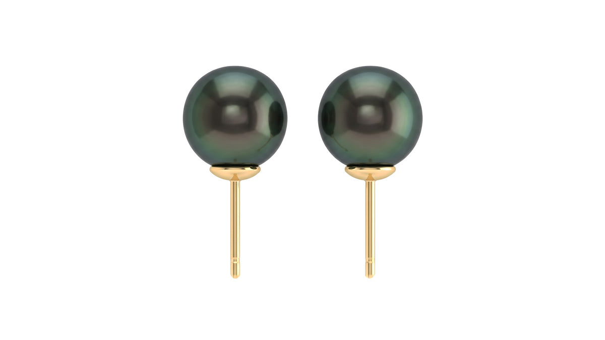 Tahitian Pearl Stud Earrings in 14K Yellow Gold, studio