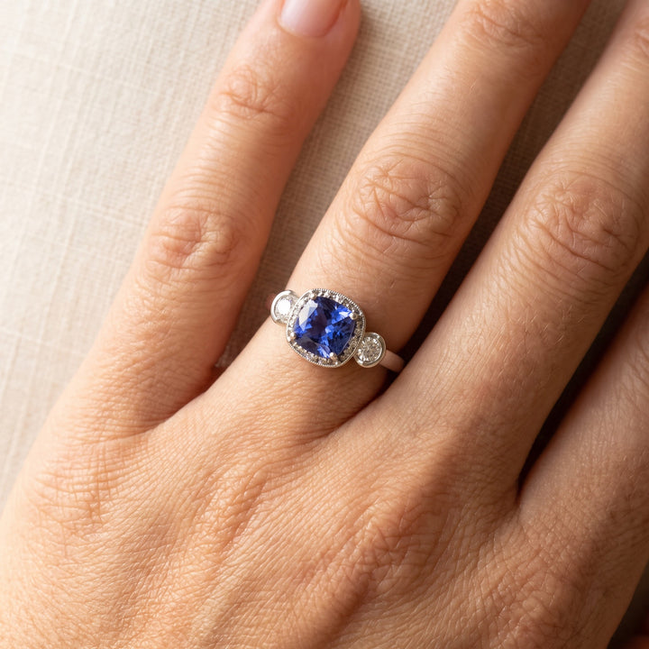 1.80 ct Tanzanite Multi-Stone Ring in 14K White Gold, worn