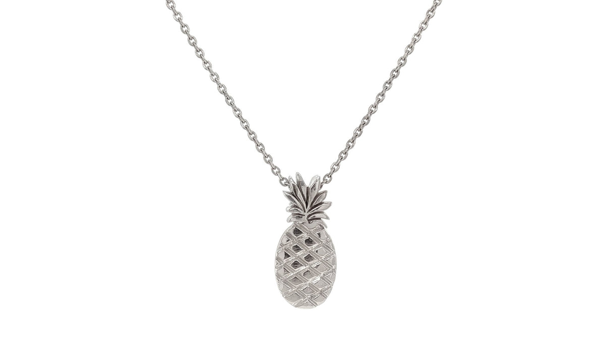 Textured Pineapple Charm Necklace in White Gold