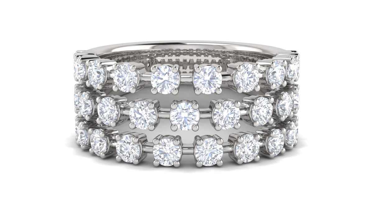 Three-Row Diamond Multi-Stone Ring in 14K White Gold, studio