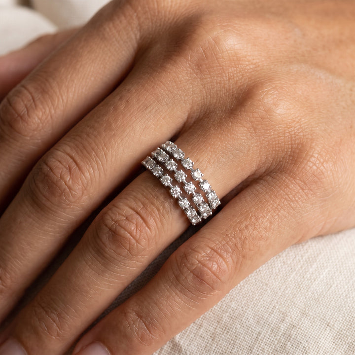 1.00 ct Three-Row Diamond Multi-Stone Ring in 14K White Gold, worn
