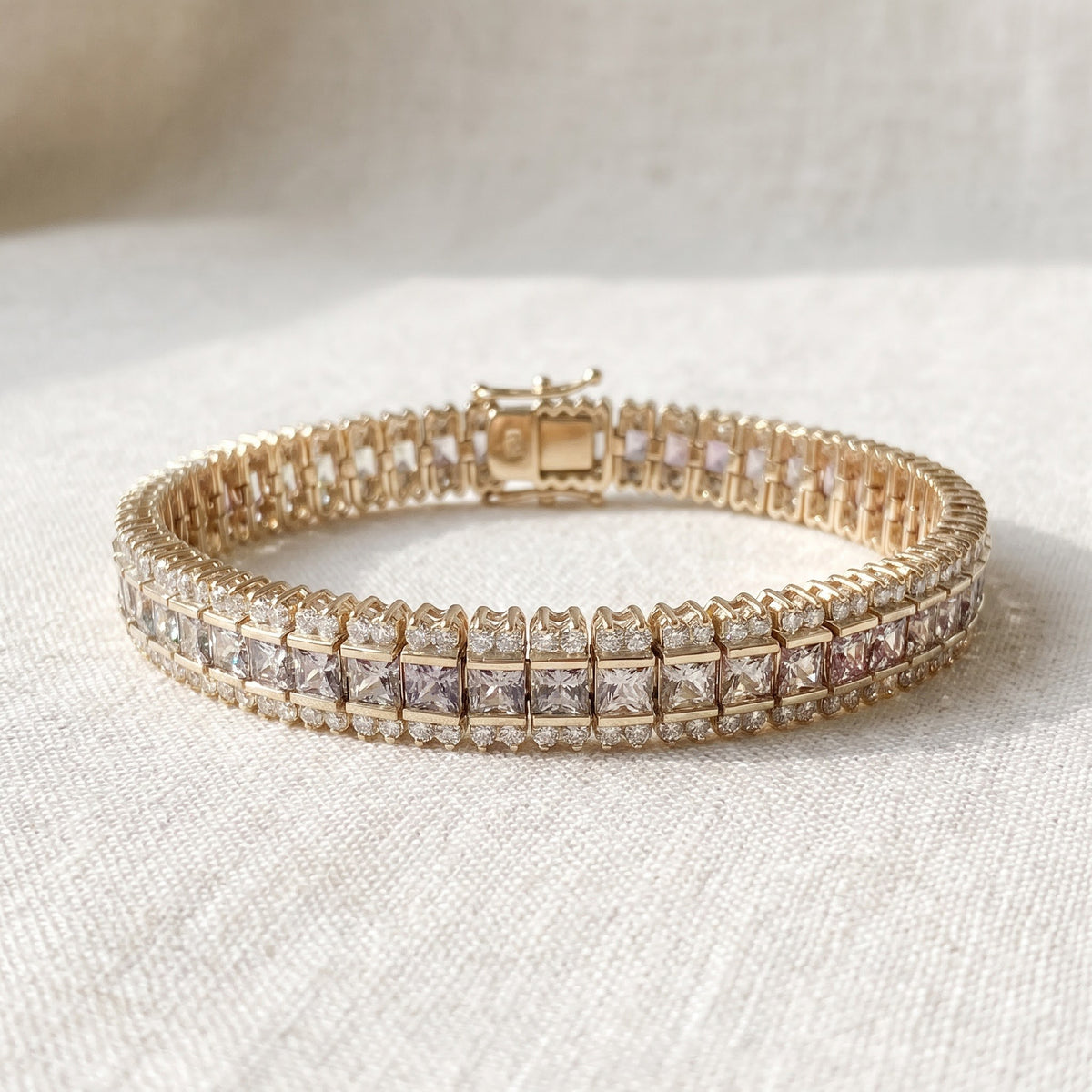 10.27 ct Three-Row Multi-Color Sapphire and Diamond Tennis Bracelet in 14K Yellow Gold