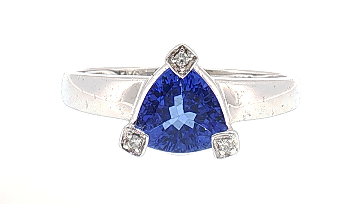 Trillion-Cut Tanzanite Solitaire Ring in White Gold