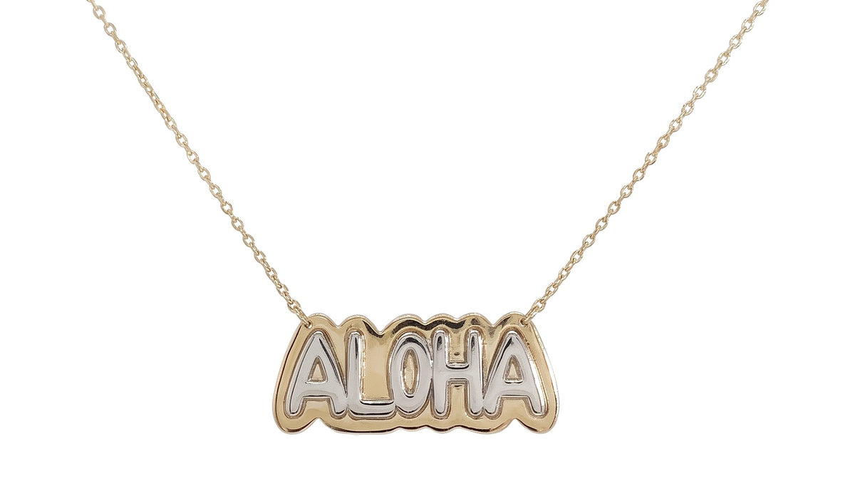 Two-Tone Yellow Gold Aloha Word Necklace