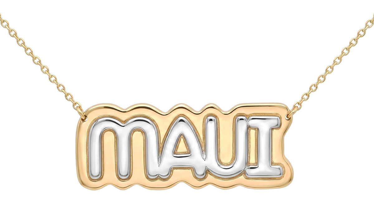 Two-Tone Yellow Gold MAUI Nameplate Necklace