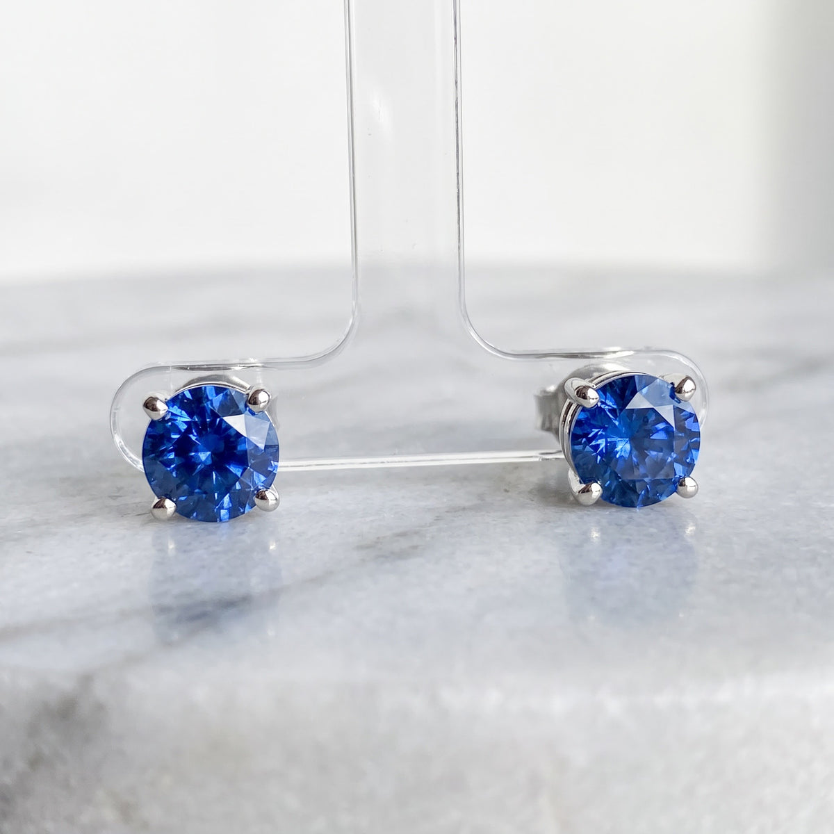 1.13 ct Blue Sapphire Stud Earrings in 14K White Gold