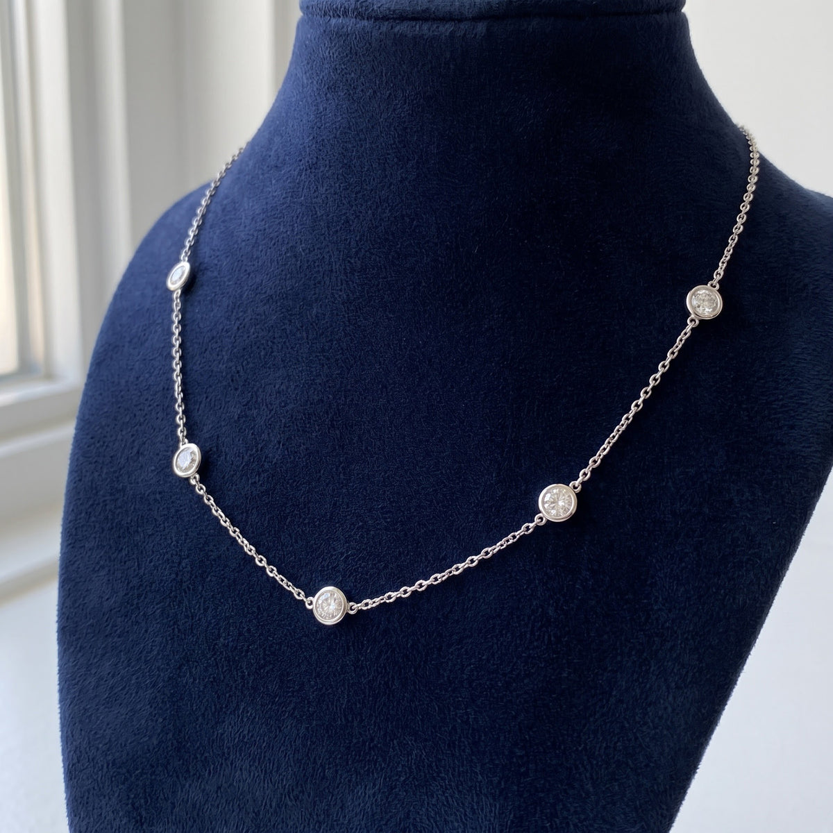 1.54 ct Bezel-Set Diamond Station Necklace in 14K White Gold