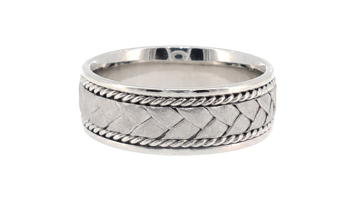 White Gold Braided Band Ring with Rope Edge