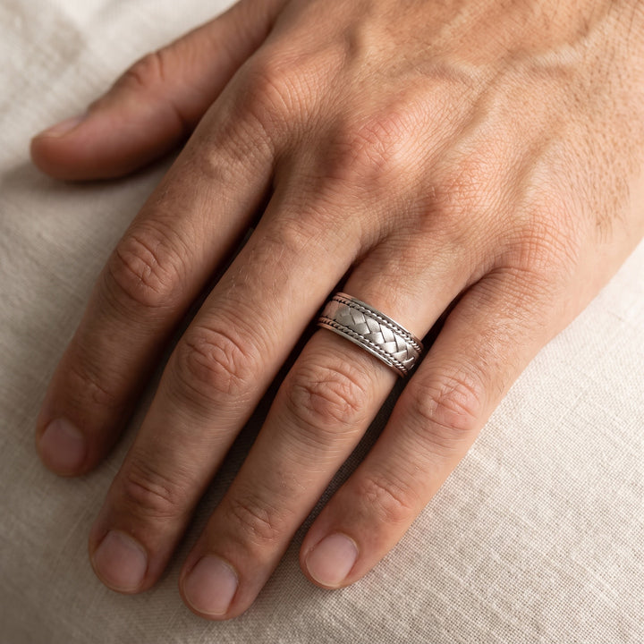 Braided Band Ring with Rope Edge in 14K White Gold, worn