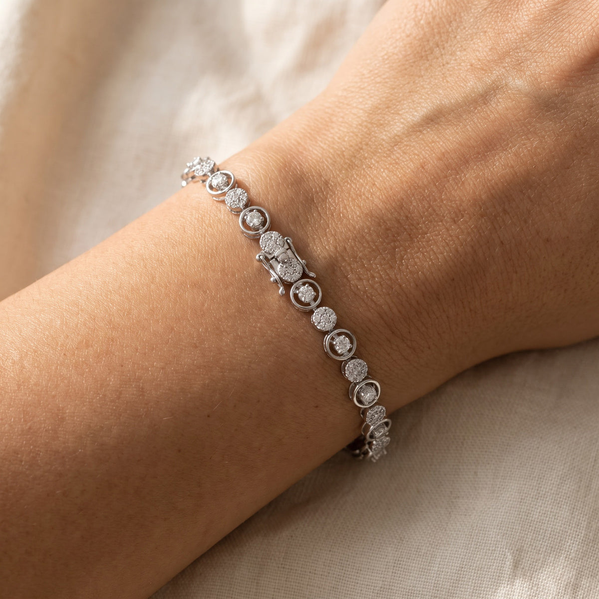 White Gold Diamond Alternating Tennis Bracelet, worn