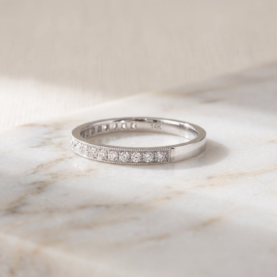 White Gold Diamond Milgrain Band