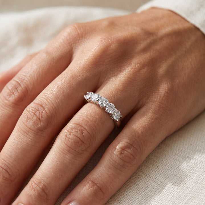 White Gold Diamond Shared Prong Band, worn