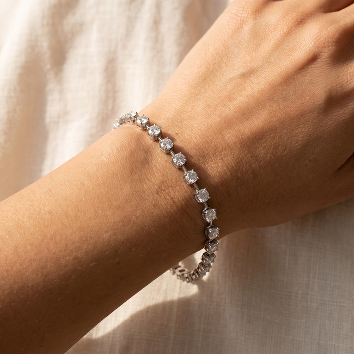 4.23 ct Diamond Tennis Bracelet in 14K White Gold, worn
